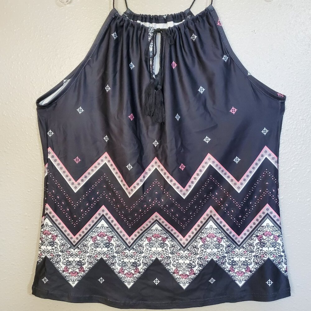 Pink & Black Drawstring with tassels Top Tank Top Women's Large